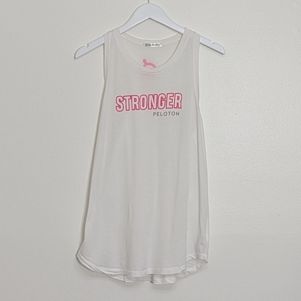 Peloton Tank Medium White Pink Print Stronger Work Out Casual